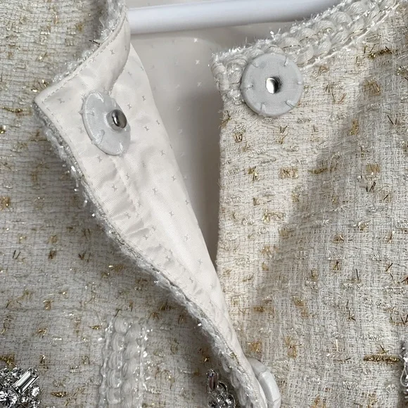 SELF PORTRAIT NWOT Cream Boucle with Gold Tinsel Blazer Jacket size 6 - Picture 7 of 13